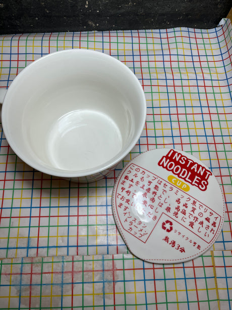 Instant noodles soup bowl with lid - white ceramic