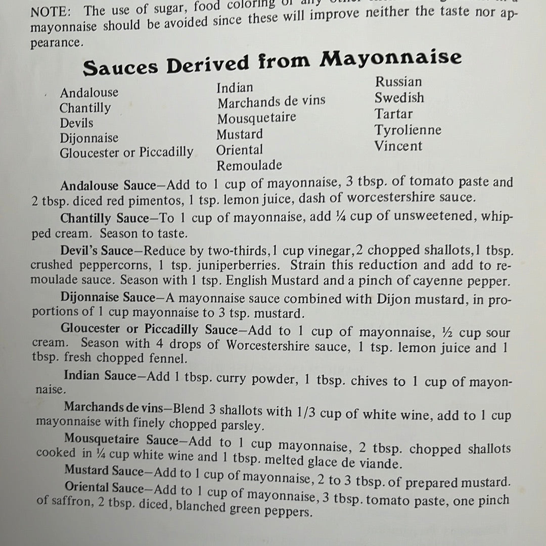 The Professional's Art of Garde Manger recipe book showcasing techniques for cold food preparation with black text on white paper.