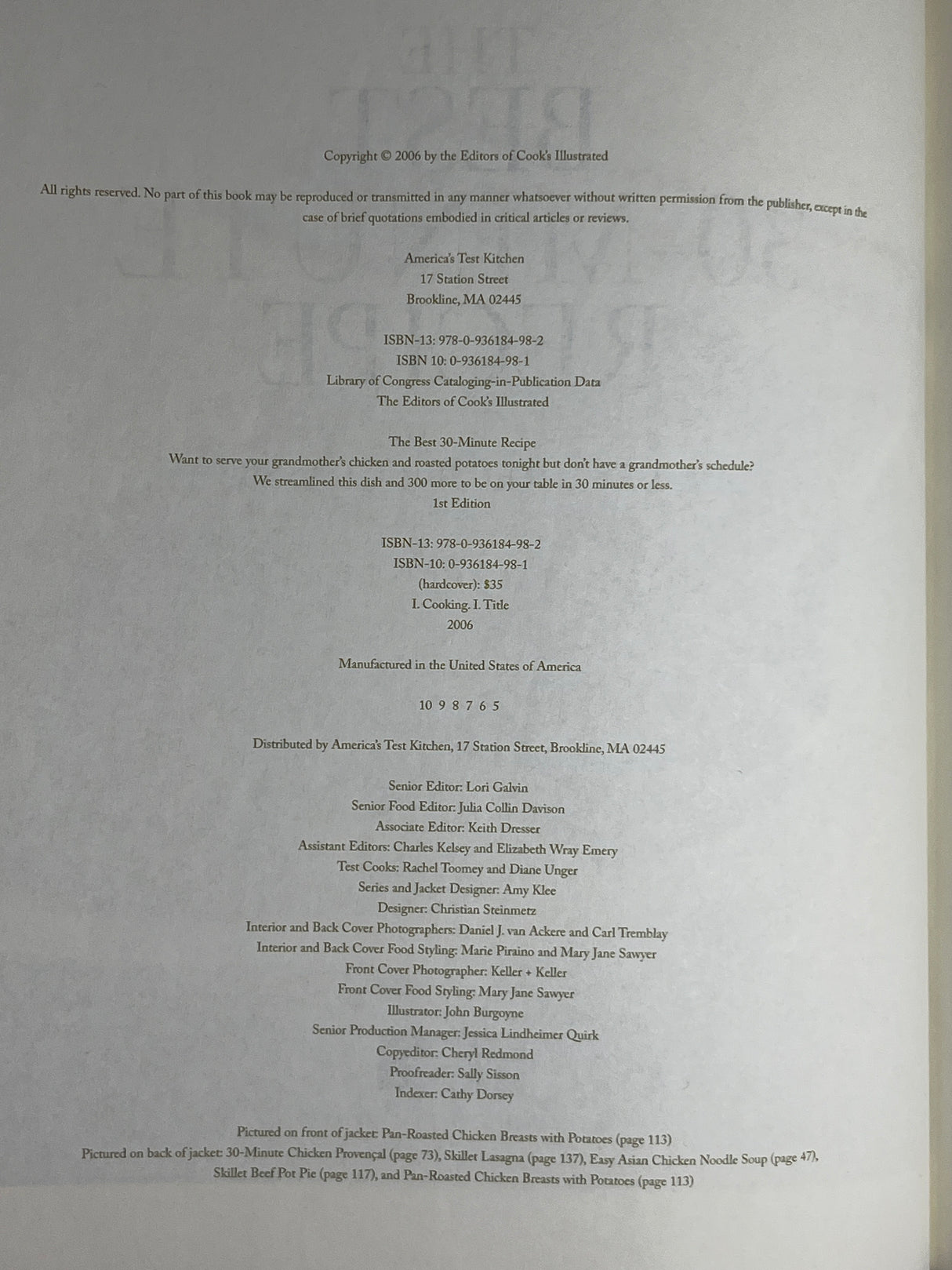 The Best 30-Minute Recipe - Cook's Illustrated (2006 Hardcover First Edition)