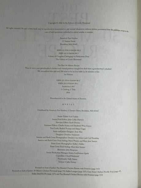 The Best 30-Minute Recipe - Cook's Illustrated (2006 Hardcover First Edition)