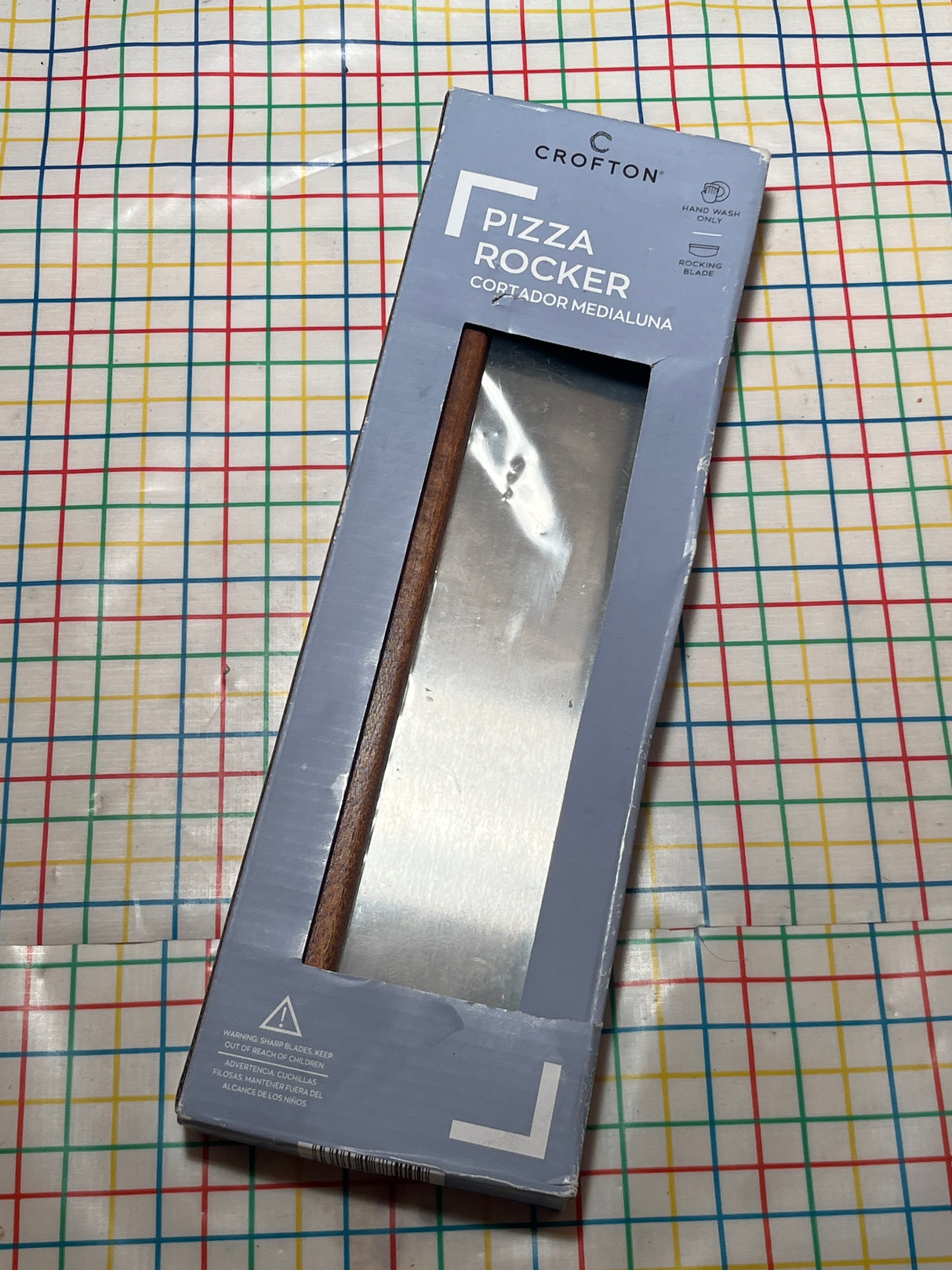 Rocker blade for pizza, flatbreads, paninis - stainless steel and wood - Crofton