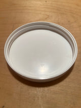 Vintage Golden Harvest glass jar canister with white screw-on lid, showcasing internal threads and recycling mark, perfect for kitchen organization and food storage.