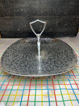 MCM serving platter with handle - brushed alumnium - vintage Kensington Moiré