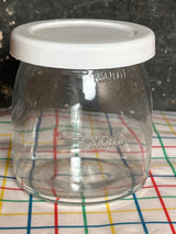 Clear glass jar with white lid for yogurt making and food storage