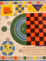 Vintage Metal Lap Serving Tray Game by Pressman Toy Co., featuring multiple logic puzzles and a baseball-style target, perfect for post-meal entertainment and easy storage.