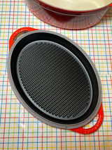 Oval Dutch Oven / Bread oven with griddle lid - red enameled cast iron - Le Creuset