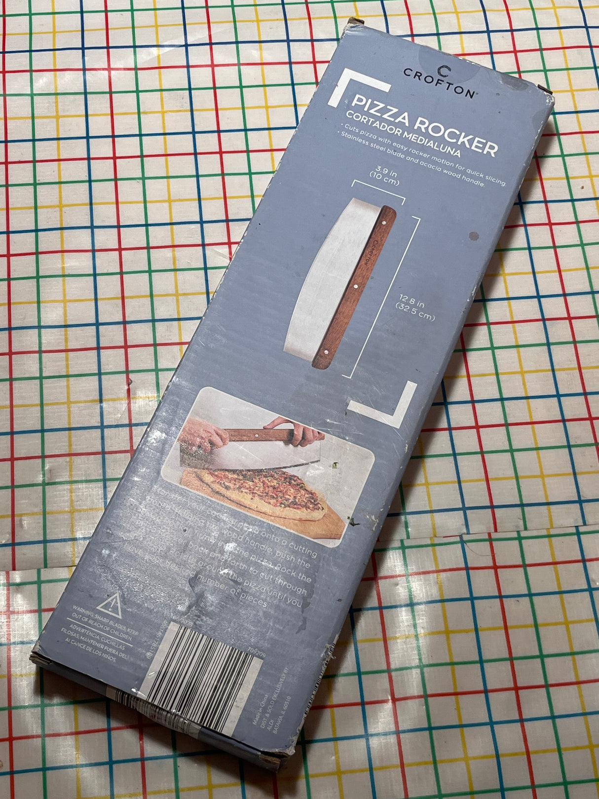 Rocker blade for pizza, flatbreads, paninis - stainless steel and wood - Crofton