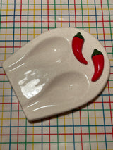 Red hot chili pepper ceramic double spoon rest