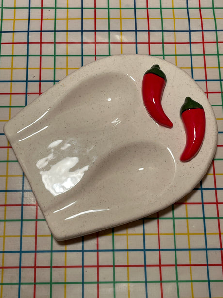 Red hot chili pepper ceramic double spoon rest