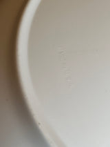 Insulated white plastic food or ice bucket - vintage retro Thermos Dinex, featuring a close-up of its embossed underside text “MADE IN USA.”