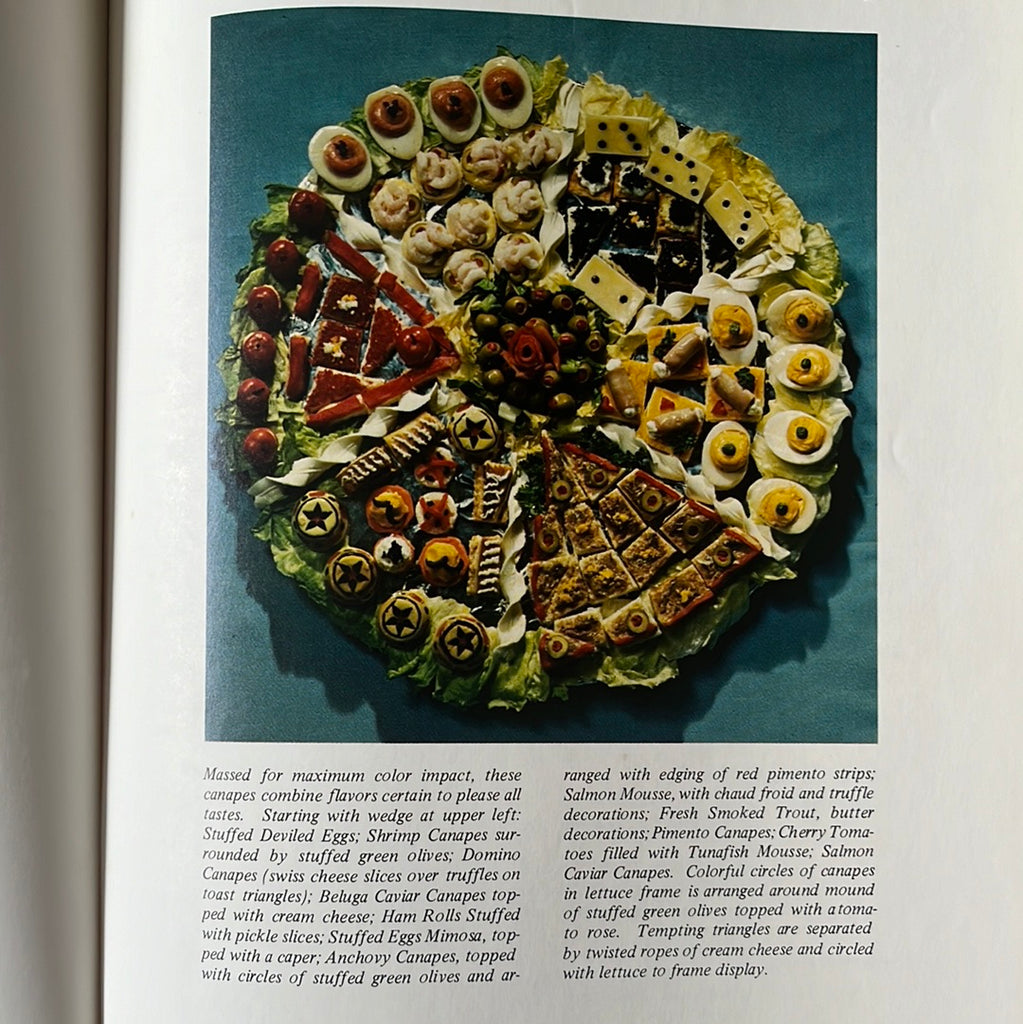 The Professional's Art of Garde Manger: photo illustration of a food plate, with different types of deviled eggs and other party snacks. From Spoons Kitchen Exchange.