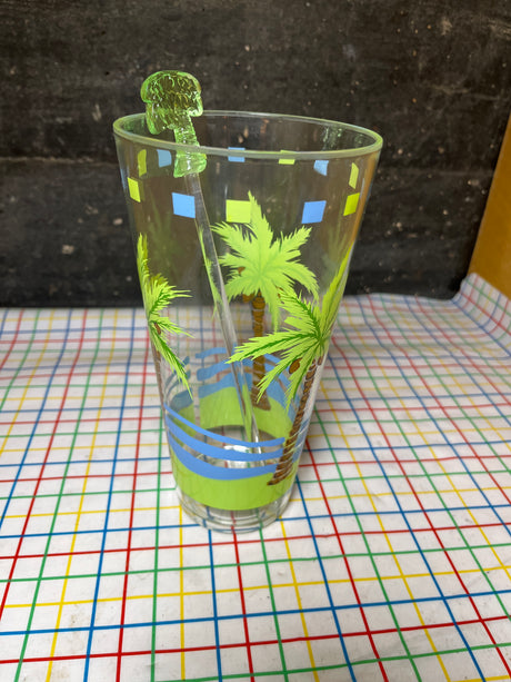 20-piece palm tree drinkware set - clear plastic - vintage Inside Out by the Cellar