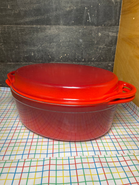 Oval Dutch Oven / Bread oven with griddle lid - red enameled cast iron - Le Creuset