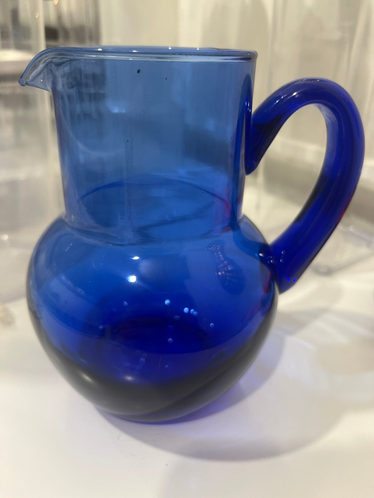 Cobalt blue glass pitcher