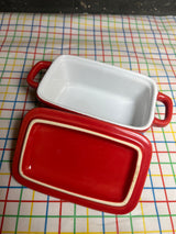 Mini covered baking/casserole dish - red stoneware ceramic - Housewares International