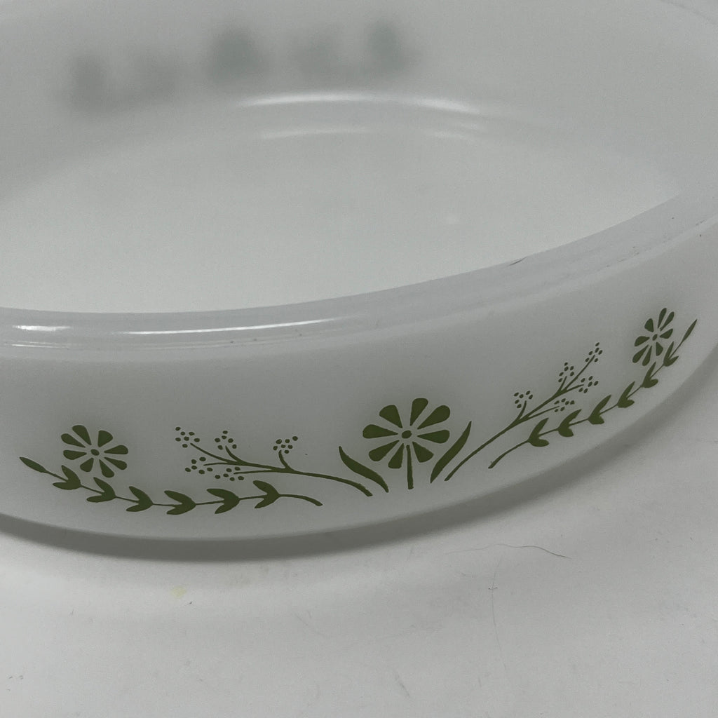 Glasbake casserole dishes with green floral motif, a cute vintage design in good condition. From Spoons Kitchen Exchange. 