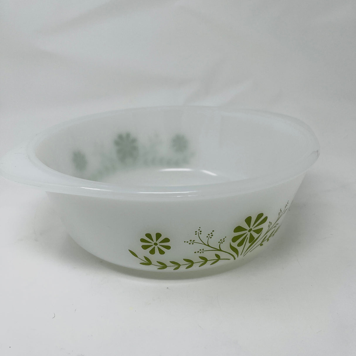 Glasbake glass bowl with green floral motif. From Spoons Kitchen Exchange. 