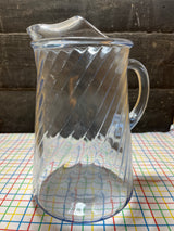 Blue swirl pitcher - clear glass - vintage Indiana Glass Company