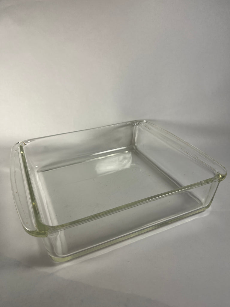 Pyrex clear square baking dish. From Spoons Kitchen Exchange. 